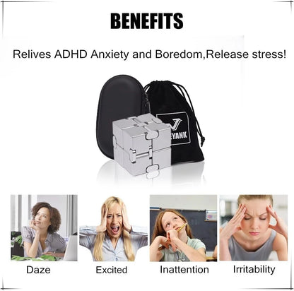Fidget Cube New Version Fidget Finger Toys - Metal Infinity Cube Prime for Stress and Anxiety Relief/Adhd, Ultra Durable Sensory Gifts for Adults and Teens